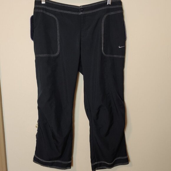 Nike Capri Studio Pant Zumba Snap Flap Pockets Size Large Black - Picture 1 of 5